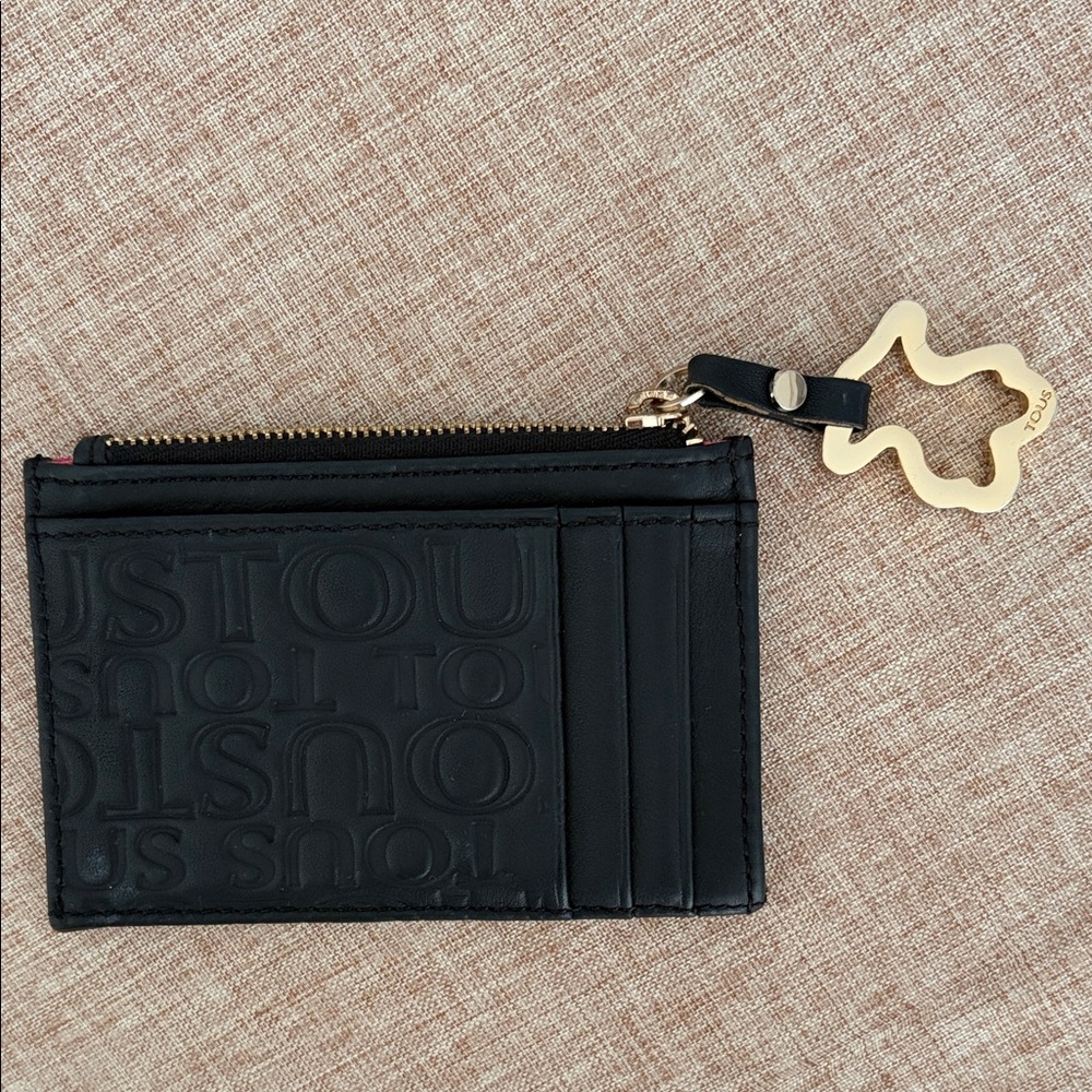 Tous Black Card Holder with Gold Bear Charm